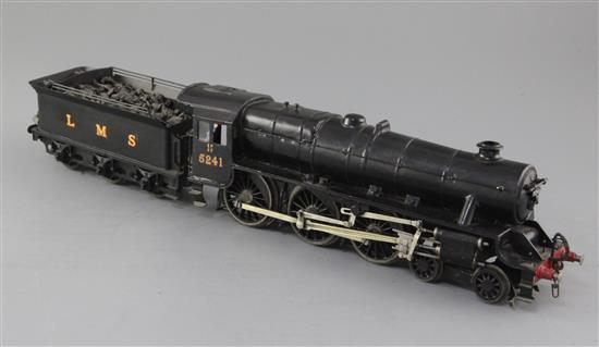 A scratch built LMS O gauge 4-6-0 black five locomotive and tender, number 5241, black livery, 3rd rail, overall 45cm